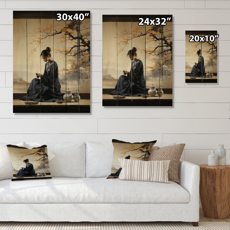 Japon Art Tea Cerémonie IV sur bois, H 32 po x l 24 po x P 0,78 po