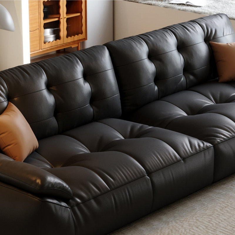 Black Marshmallow Retro Straight Sofa