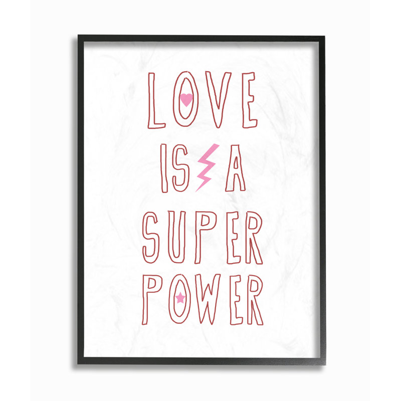 Impression encadrée « Love is a super Power rose Heart », Giclée encadrée noir minuit, H 14 po x l 11 po