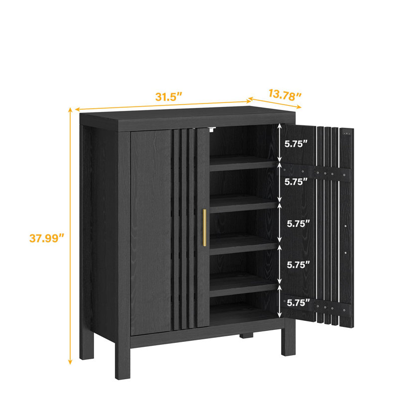 Range-chaussures en bois avec tablettes réglables, Noir