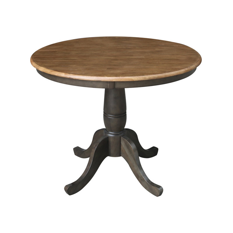 Solid Wood Pedestal Dining Table, 30" H x 36" L x 36" W, Hickory/Washed Coal