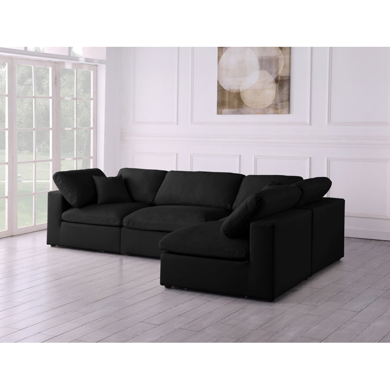 Jocqua Velvet L-Shaped Sectional Reversible, Black Velvet