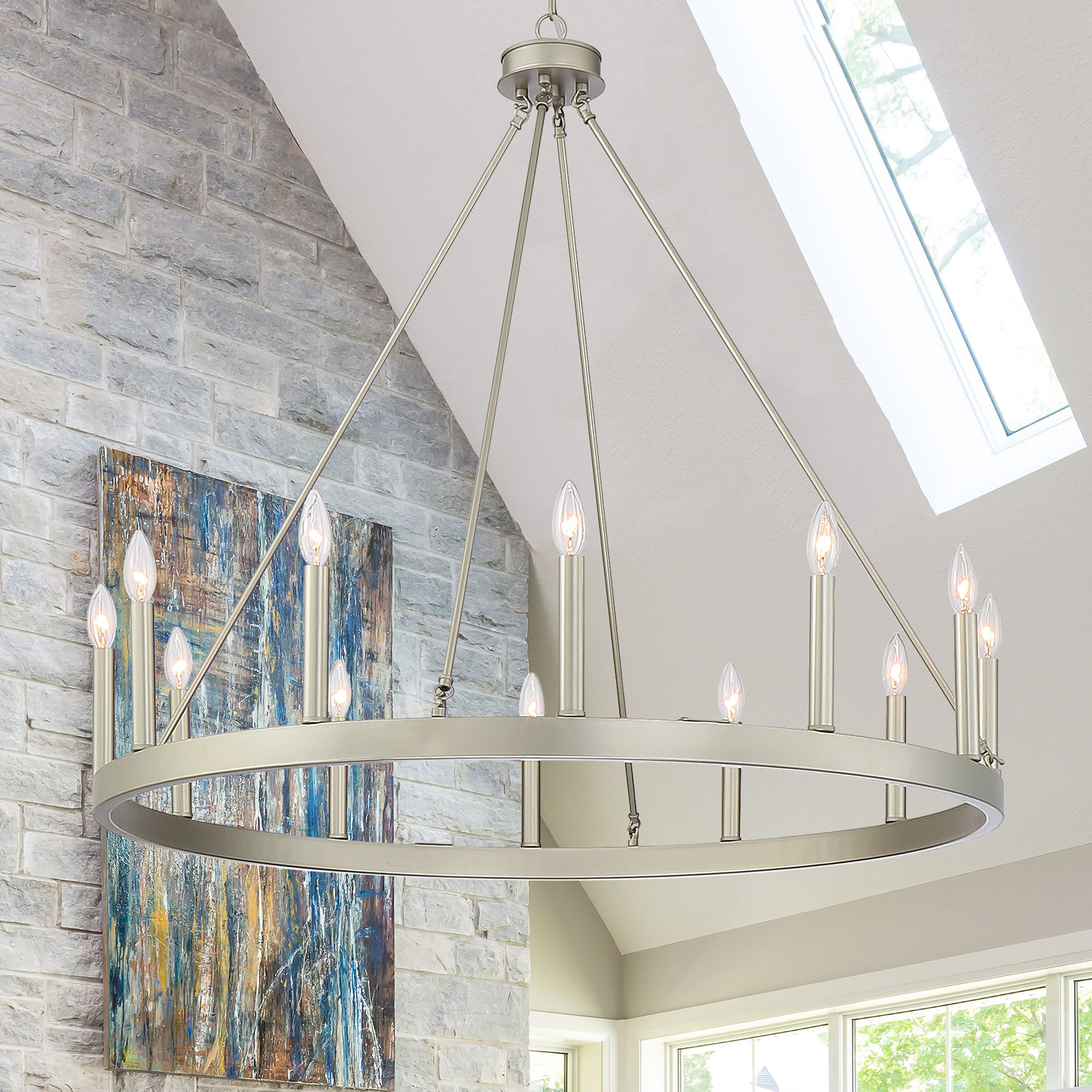 Madalyn 12 - Light Candle Style Wagon Wheel Chandelier, Antique Silver