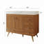 Meuble-lavabo autoportant 36 po avec comptoir en faux marbre, lavabo en céramique, 5 tiroirs et pieds en acier inoxydable-130901904
