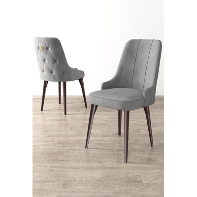 Modern Chair Set (2 Pieces), Grey & Brown, 18.1 x 37.0 x 18.1 inches | 100% Metal Frame with Babyface Fabric | Comfortable 22 DNS Foam Back & 28 DNS Foam Seat | Perfect for Contemporary Living Rooms & Dining Areas