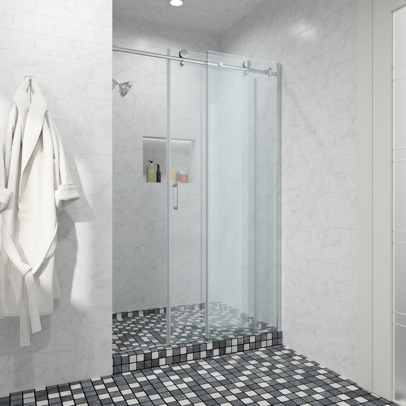 48'' - W x 76'' H Single Sliding Door Frameless Shower Door with, Chrome