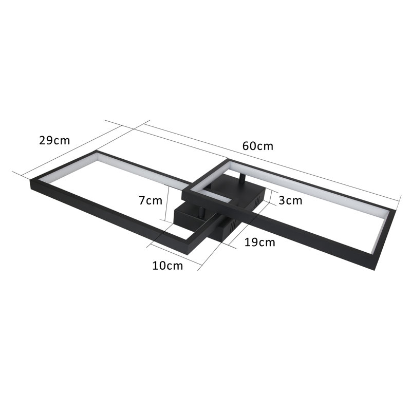 Aart LED Ceiling Light 2-Lights Semi Flush Mount Light Dual Square LED Flush Mount Ceiling Light with Remote Control, Black