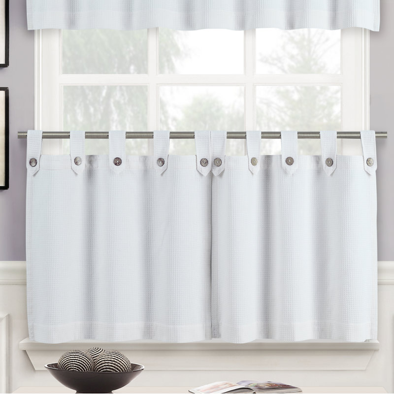 Runyon Cotton Blend Tailored Kitchen Curtain, White