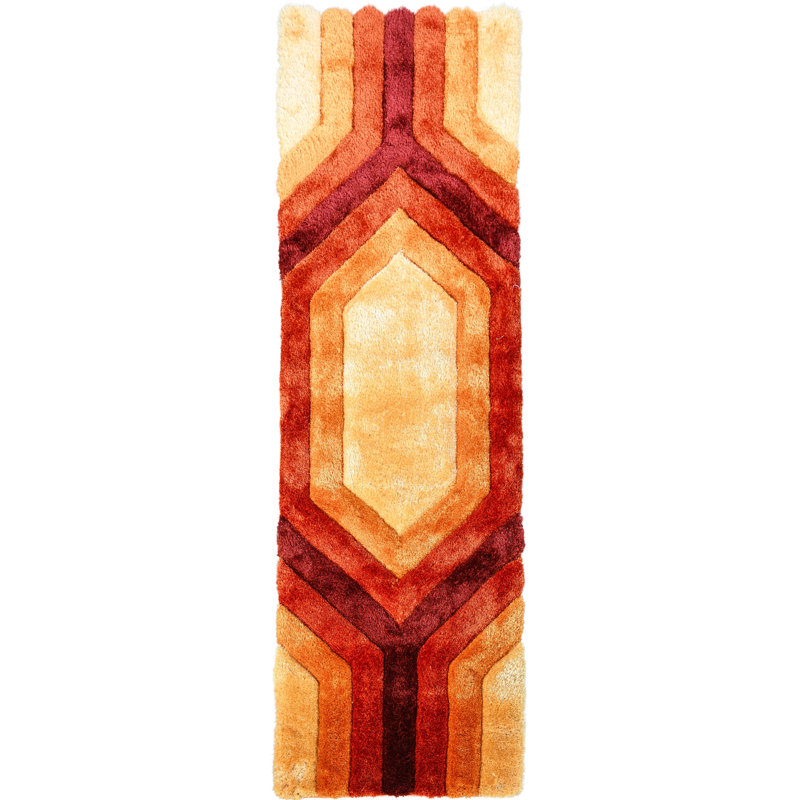 Corey-Leigh Geometric Shag Orange/Red/Black Area Rug, Runner 2'3" x 7'9" 