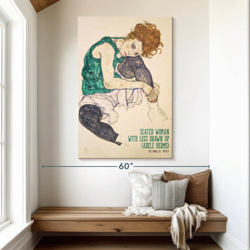 Femme assise, affiche d'exposition Schiele, H 51 po x l 34 po