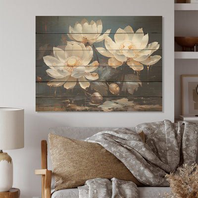 Sacred Lotus Dreams I - Art mural en bois de lotus sur bois de pin naturel