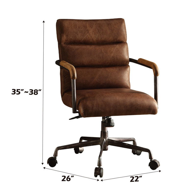 Retro Brown Leather Chair - Height Adjustable Seat, Luxury Cushion, Metal Base With Wheels, Stylish Elegant Work Supply Swivel Seat And