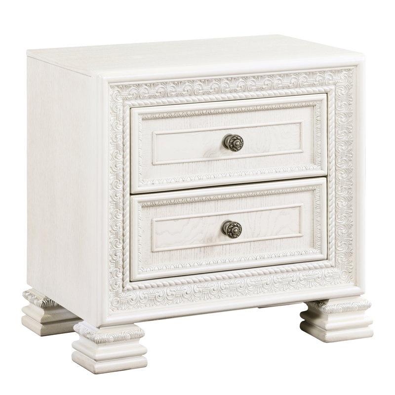 2 Table de chevet en bois avec extérieur blanc perle pour les dessous de placage de luxe classique