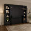 Grand lit plateforme escamotable grand format avec tablette, armoires latérales, tiroirs et DEL, noir