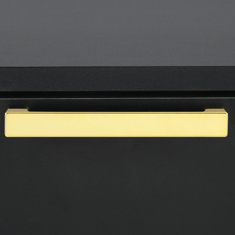 Black And Gold 2-Drawer Rectangular Nightstand, Black