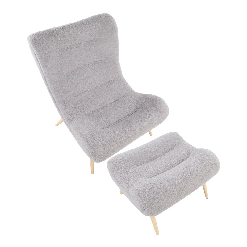 Jacina Upholstered Accent Chair with Ottoman, Gray Polyester Blend
