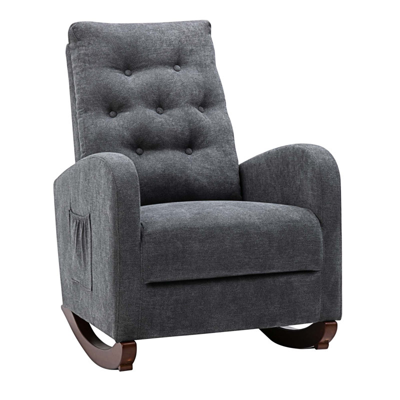Fauteuil berçant à haut dossier Chrisann, 100 % coton gris foncé