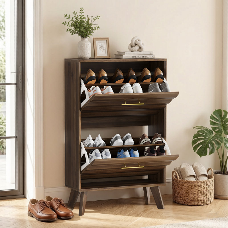 Armoire de rangement pour chaussures 23,6 "Mid-Century, Noyer