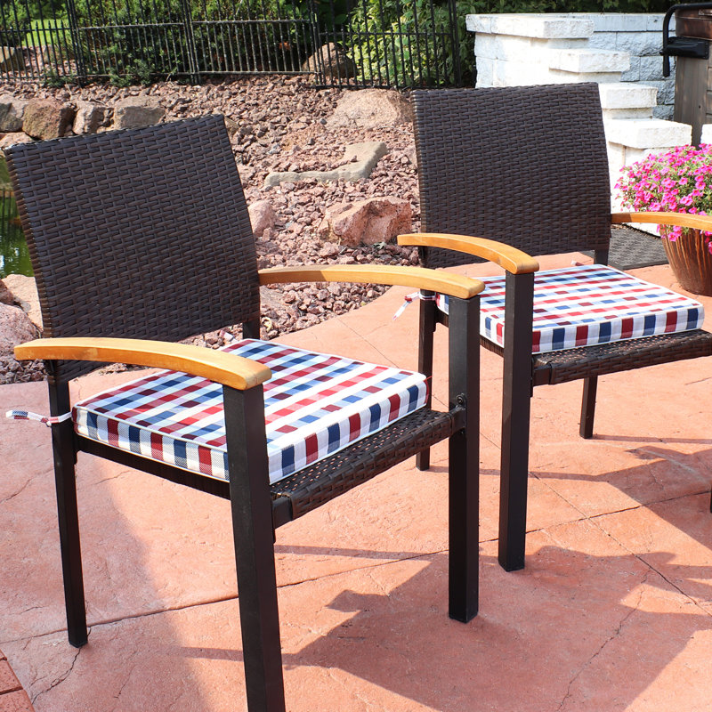 Outdoor 17" Square Dining Chair Seat Cushions with Ties