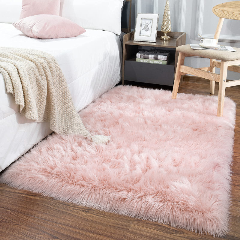 Tapis rose à poils longs Haja, Rectangulaire 3 pi x 5 pi