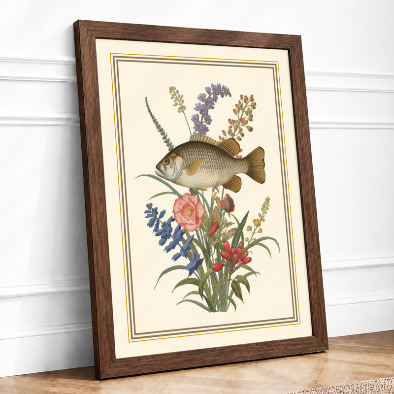 Fish And Florals Botanical - Print, Walnut, A1 - 84.1 x 59.4 cm