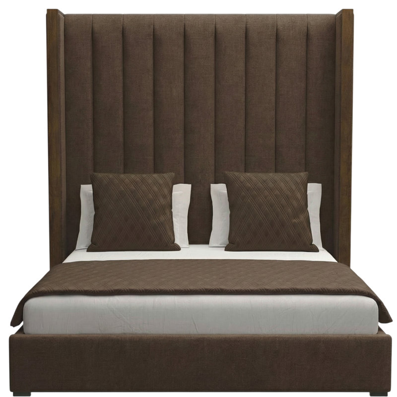 Dipson Upholstered Wingback Bed, Brown Flax Revolution®, Queen (High)
