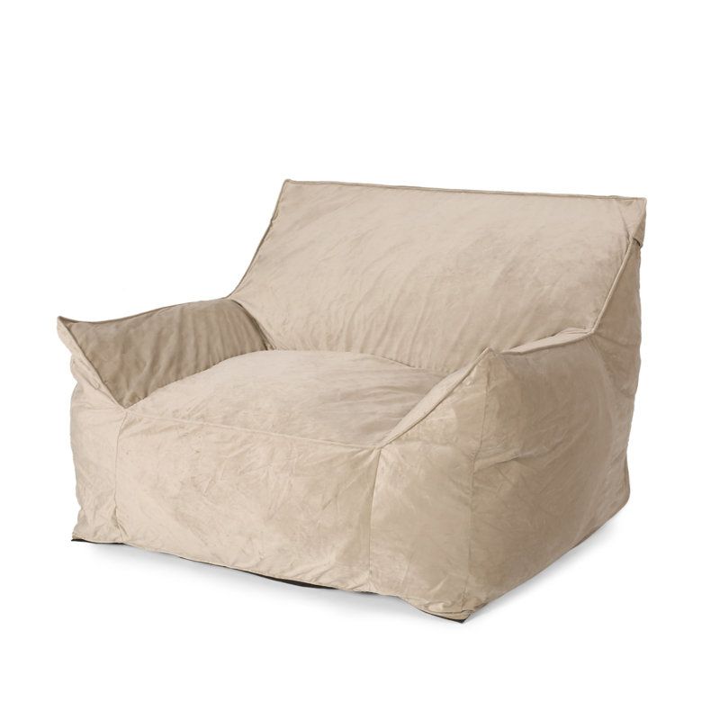 Allea Velveteen Bean Bag Chair With Armrests, Taupe Velvet, 30" H x 42" W x 40" D 