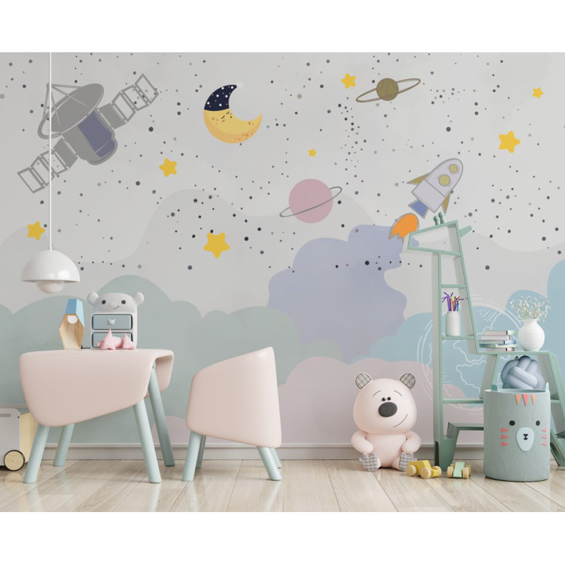 Papier peint mural pour enfants, espace, planète, L 94,92 po x l 143 po