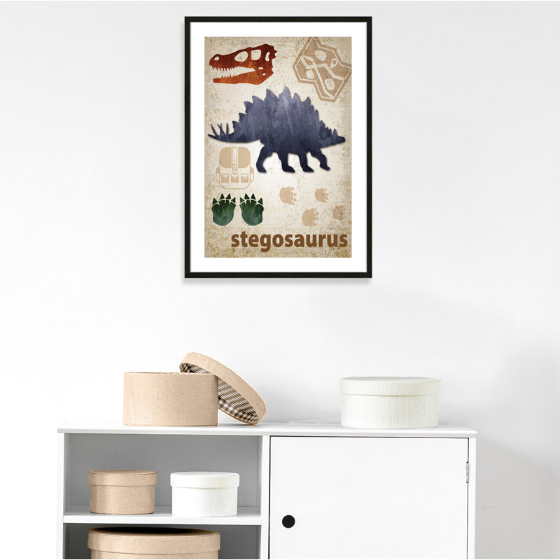 Dinosaurs-02' Wall Decal, 35.5" H x 25.5" W x 1.1875" D, Black Woodgrain Box Framed