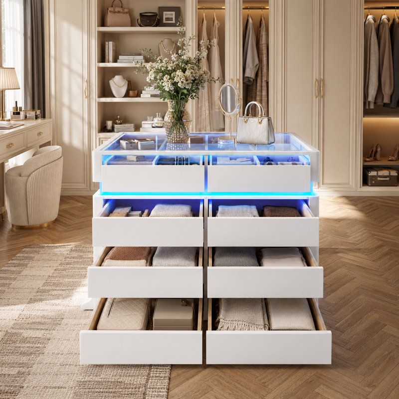 Commode flottante 47 tiroirs de 47,2 po de large avec lumière DEL, commode moderne pour le rangement de la chambre à coucher et du placard