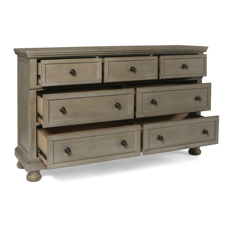 Aceves 7-Drawer Solid Wood Dresser, Pewter