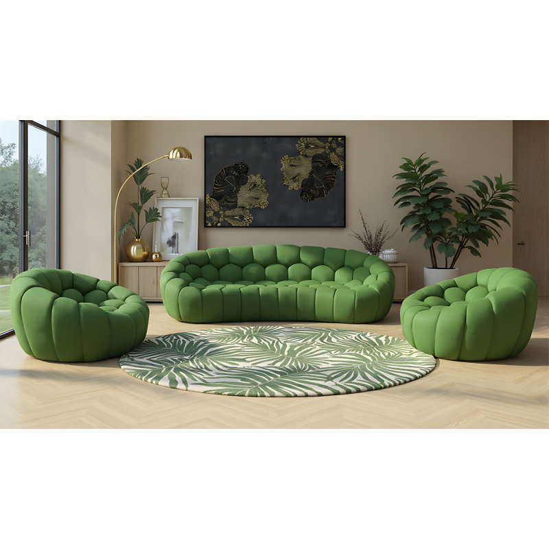 Ensemble de salon courbé 3 pièces Yocelyn, Vert