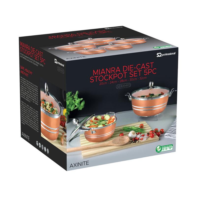 SQ Professional Metallic 5 - Piece Non-Stick Aluminium Cookware Set- Induction Ready, Jasper-Copper