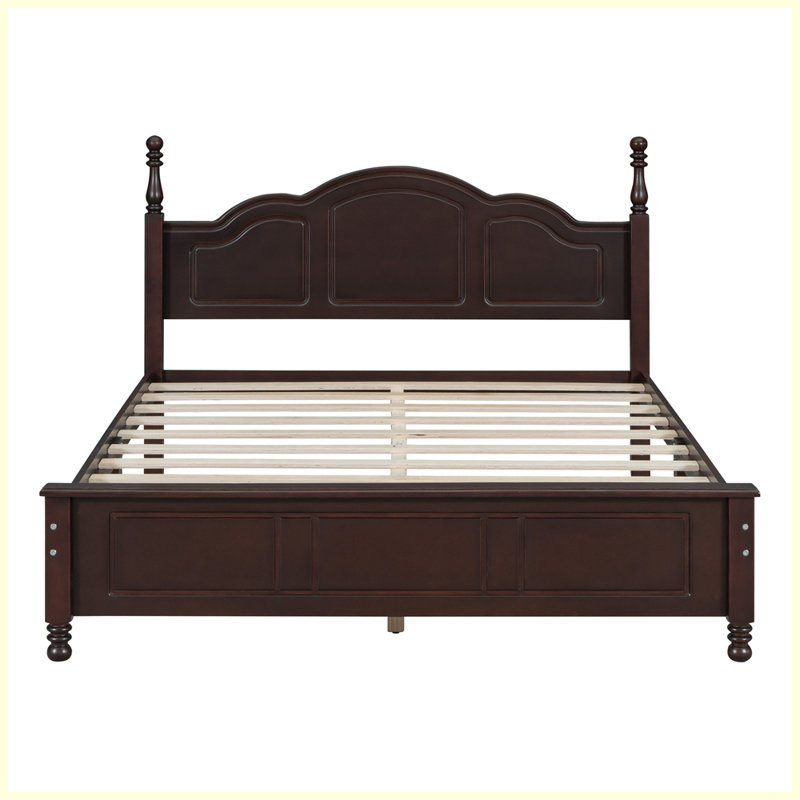 Modern Wood Platform Bed Frame with Wooden Slat Support, Walnut, Queen