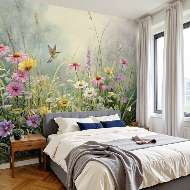 Papier peint floral à peler et coller Seren Spring Meadow, L 144 po x l 100 po