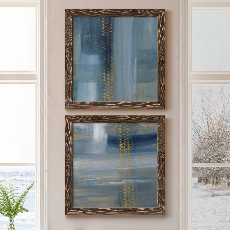 «Touching the Sky I», ensemble de 2 peintures sur toile encadrées, Cadre noyer, H 20 po x l 40 po x P 1,5 po