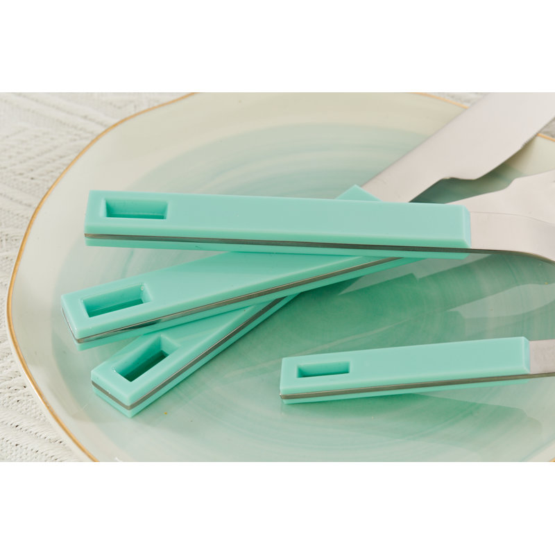 Latitude Run® Stainless Steel Flatware Set - Service for 4, Turquoise