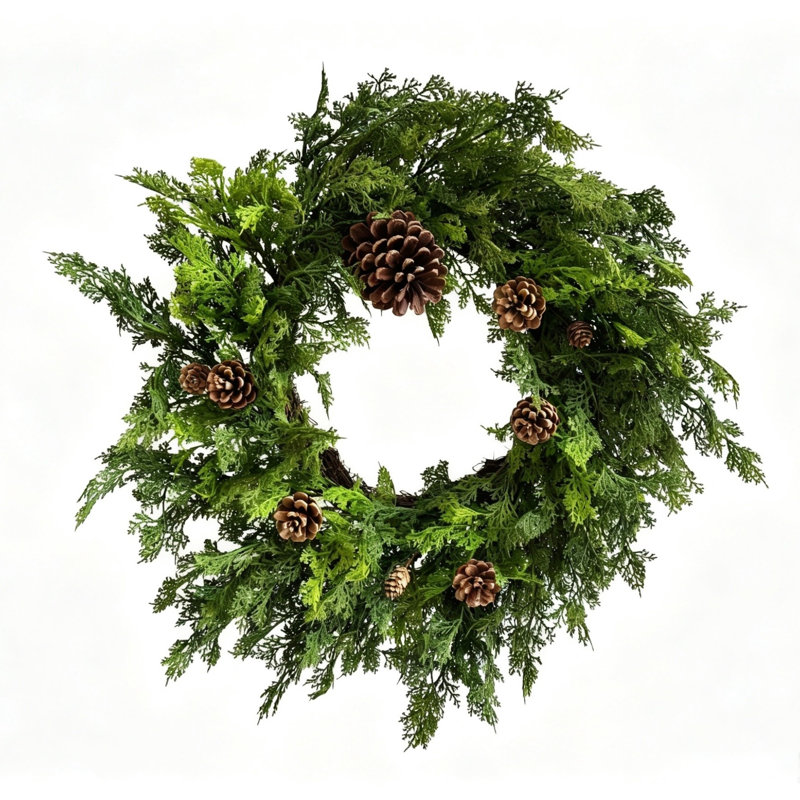 Couronne de 24 po en faux cèdre rustique 24 po avec pommes de pin pour décoration de Noël