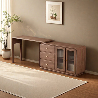 Solid Wood L-shaped Desk Integrated with Storage Cabinet
