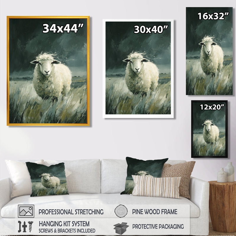 Art mural mural «Mouton», Impression encadrée flottante, Crème, crème, H 20 po x l 12 po