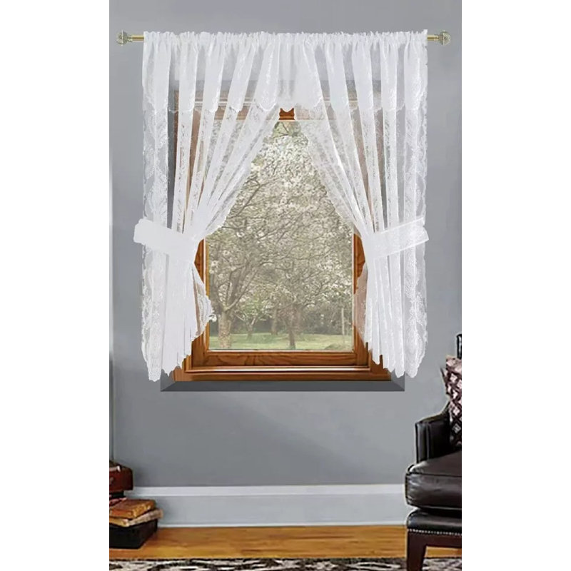 Kitchen Curtain Victoria 48, White, 48cm H x 42cm W
