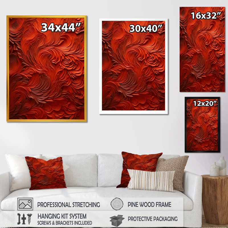 Volcanic Red Fusion Vector 2 - Tachisme, art mural, Cadre flottant noir, H 32 po x l 24 po x P 1 po