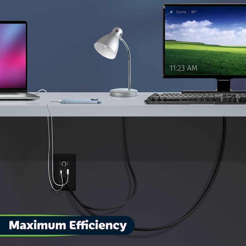 Prise USB de 15 ampères avec protection d'alimentation TopGreener, Noir