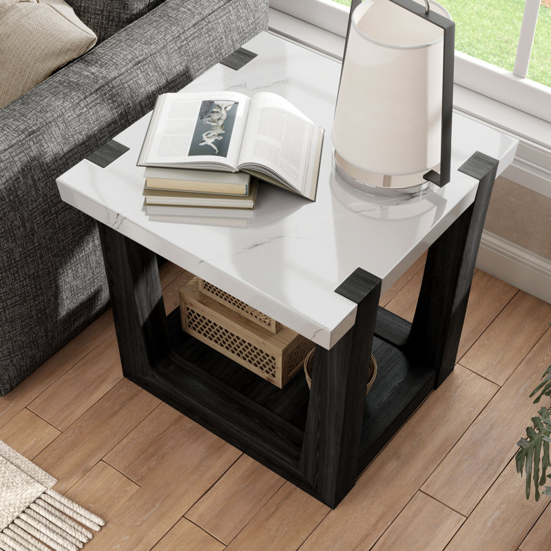 Table de bout moderne en bois avec tablette ouverte Niangua, Noir