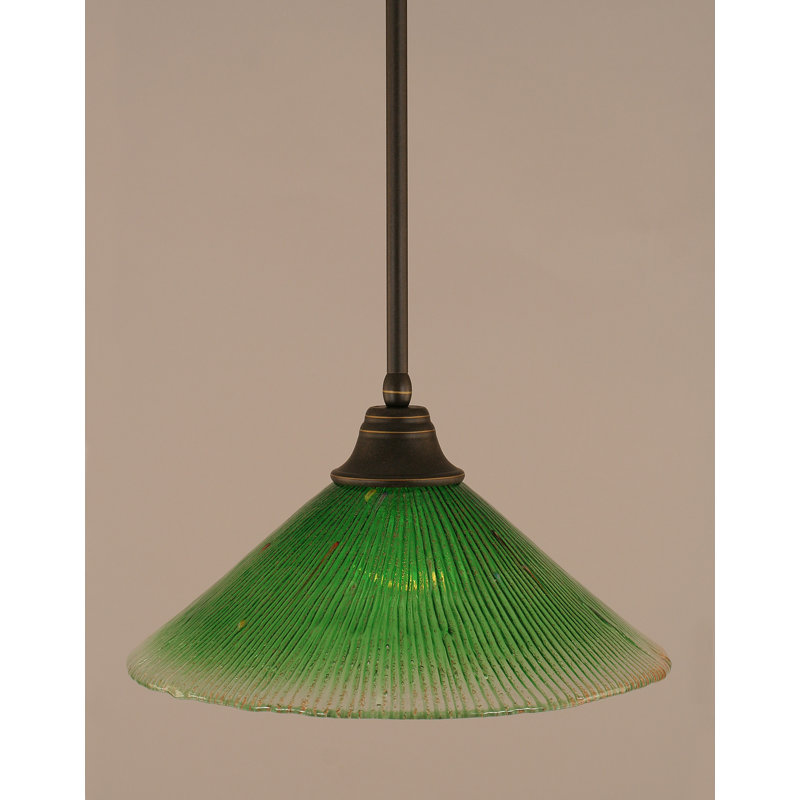 Stem Hung Pendant With Glass, Dark Granite, 18", Kaleidoscope Tiffany Glass