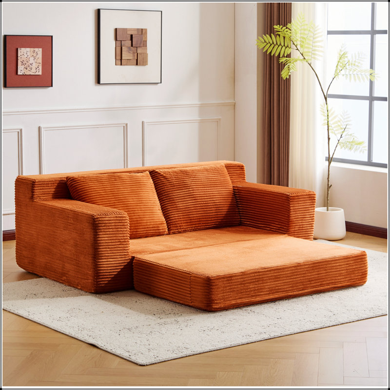 Canapé-lit confortable à assise profonde, petit canapé en velours côtelé moderne pour le salon et la chambre à coucher, coussins réversibles avec coussins, aucun assemblage requis