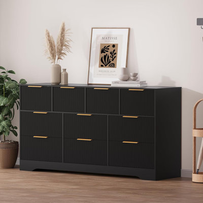 10-Drawer Fluted Wood Dresser, 59" Wide Modern Storage Chest for Bedroom, Living Room, or Hallway by Latitude Run