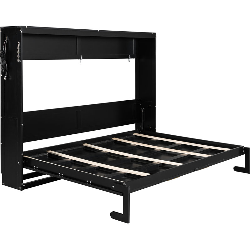 Printed Queen-size Bed With , Led Lighting & Outlet, Black Queen Pattern, Under Lights Built-in , Space