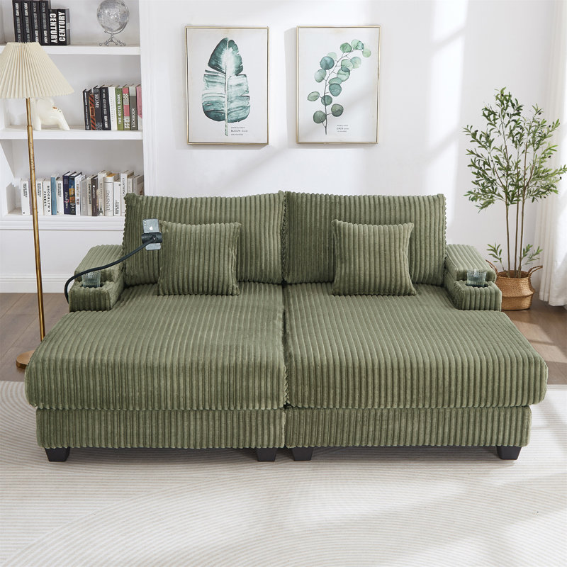 Canapé-lit moderne avec méridienne 75,5 po, Vert