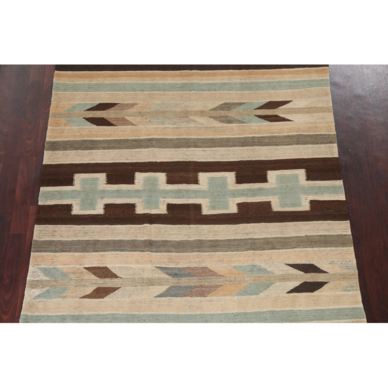 Tapis kilim en laine à teinture naturelle tissé à plat 5 x 8